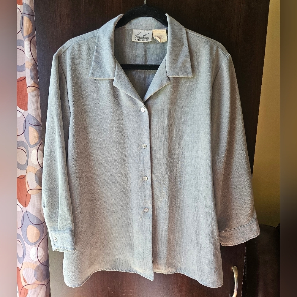 Kathie Lee Collection Light Blue Blouse with Pink Accent Nails